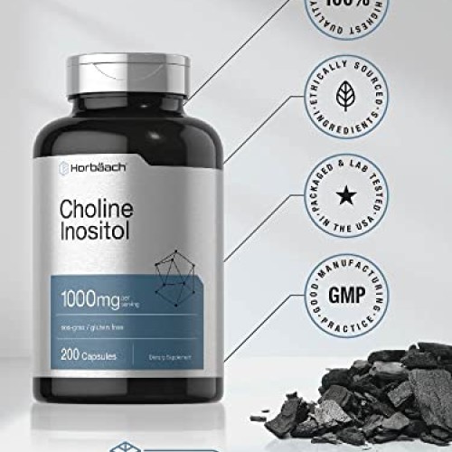 Choline Inositol 1000mg Supplement | 200 Capsules | Non-GMO, Glut...