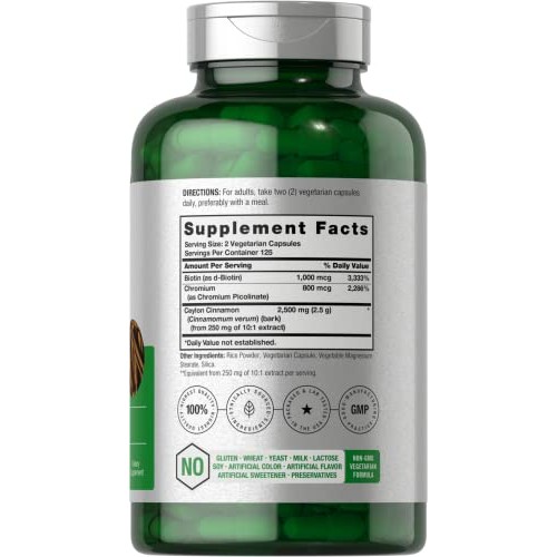 Cinnamon Capsules 2500mg | 250 Count | with Chromium & Biotin | V...