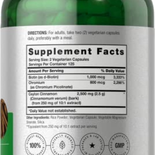 Cinnamon Capsules 2500mg | 250 Count | with Chromium & Biotin | V...
