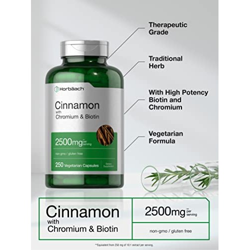 Cinnamon Capsules 2500mg | 250 Count | with Chromium & Biotin | V...