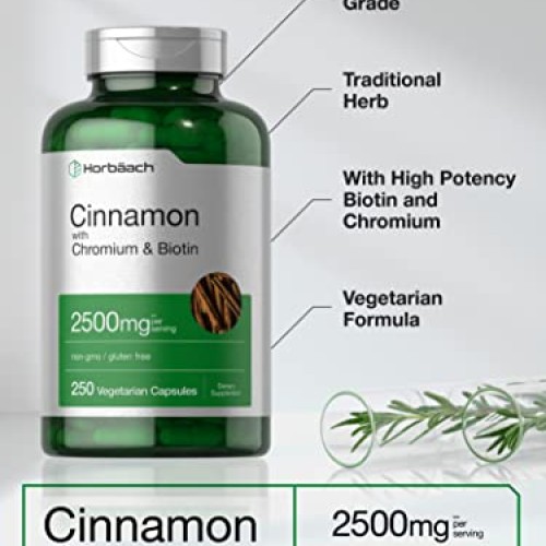 Cinnamon Capsules 2500mg | 250 Count | with Chromium & Biotin | V...