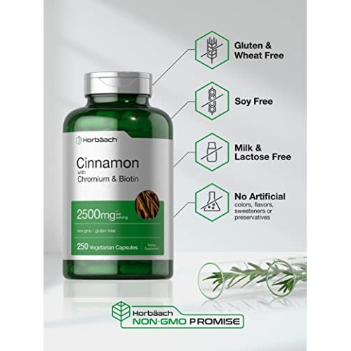 Cinnamon Capsules 2500mg | 250 Count | with Chromium & Biotin | V...