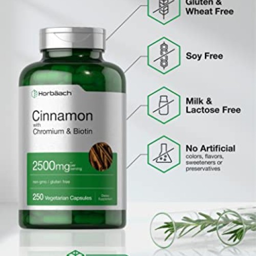 Cinnamon Capsules 2500mg | 250 Count | with Chromium & Biotin | V...