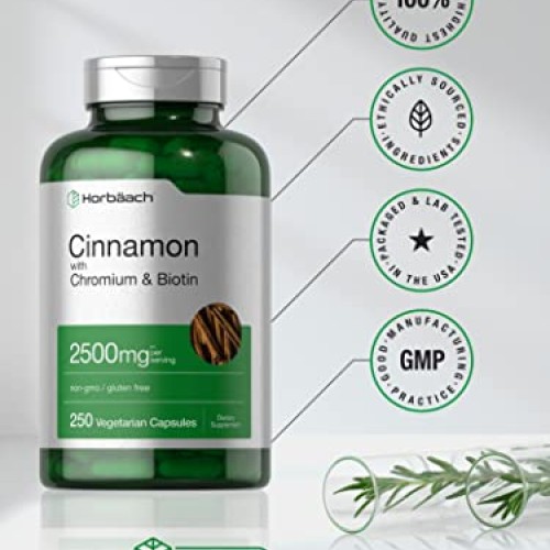 Cinnamon Capsules 2500mg | 250 Count | with Chromium & Biotin | V...