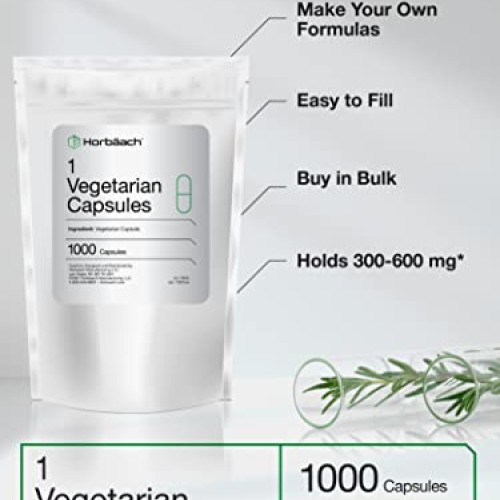 Empty Vegetarian Capsules Size 1 | 1000 Count | Clear Vegetable C...