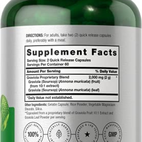 Graviola Extract 2000 mg 120 Capsules | Non-GMO, Gluten Free | So...
