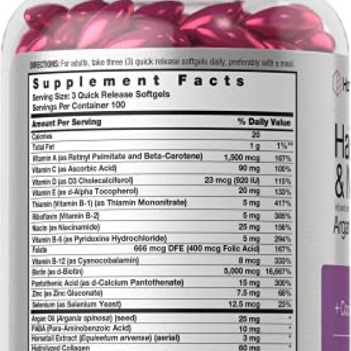 Hair Skin and Nails Vitamins | 300 Softgels | with Biotin and Col...