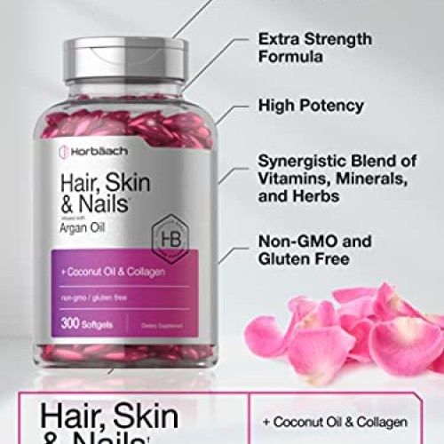 Hair Skin and Nails Vitamins | 300 Softgels | with Biotin and Col...