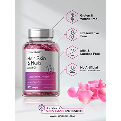 Hair Skin and Nails Vitamins | 300 Softgels | with Biotin and Col...