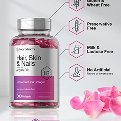 Hair Skin and Nails Vitamins | 300 Softgels | with Biotin and Col...