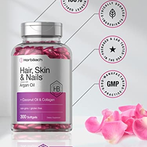 Hair Skin and Nails Vitamins | 300 Softgels | with Biotin and Col...