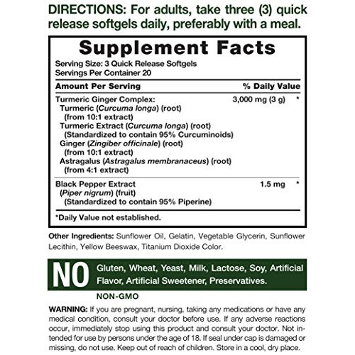 Turmeric & Ginger Supplement 3000 mg | 60 Softgel Pills | Turmeri...