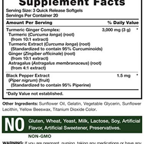 Turmeric & Ginger Supplement 3000 mg | 60 Softgel Pills | Turmeri...