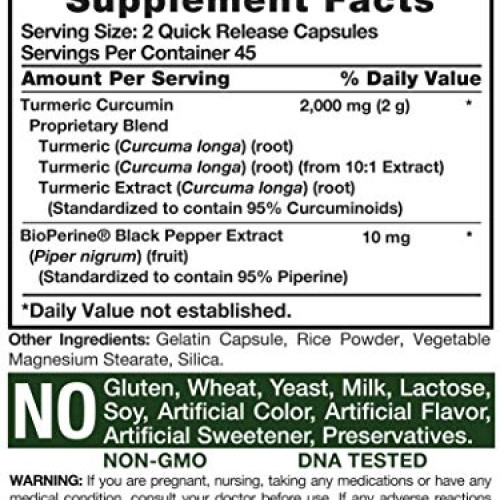 Turmeric Curcumin with Bioperine | 2000 mg 90 Capsules | Non-GMO,...