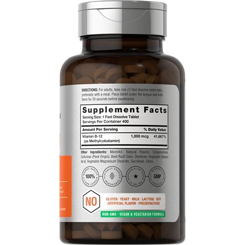 Vitamin B12 Sublingual 1000 mcg | 400 Fast Dissolve Tablets | Met...