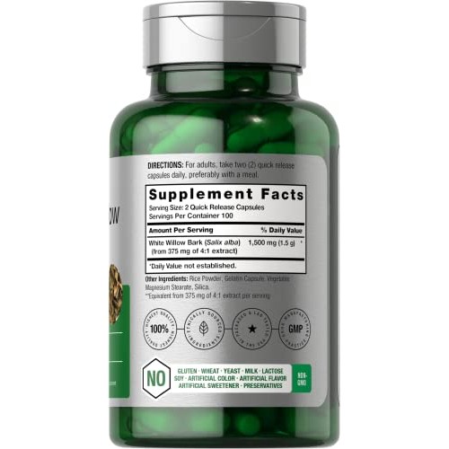 White Willow Bark Capsules | 1500mg | 200 Pills | Max Strength | ...