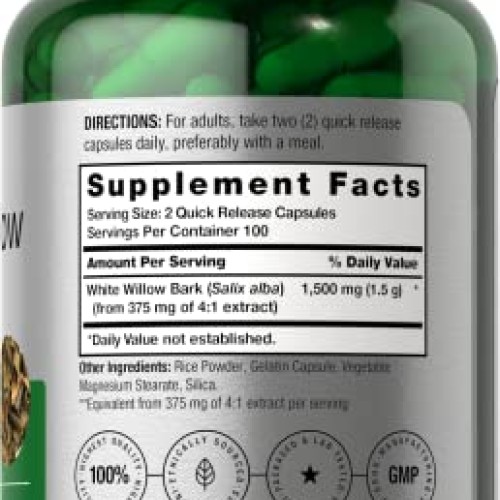 White Willow Bark Capsules | 1500mg | 200 Pills | Max Strength | ...