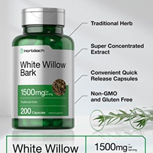 White Willow Bark Capsules | 1500mg | 200 Pills | Max Strength | ...