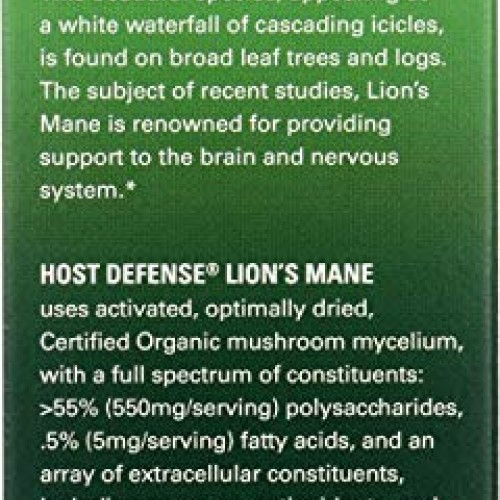 Host Defense, Lions Mane Vegetable Capsules, 60 Count