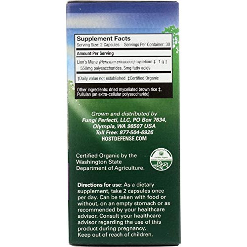 Host Defense, Lions Mane Vegetable Capsules, 60 Count