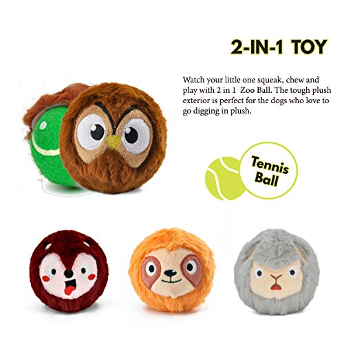 HugSmart Pet - Zoo Ball | 2-in-1 Plush and Squeaky Tennis Ball fo...