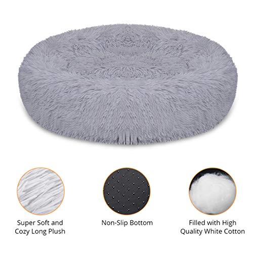 Huret Fluffy Calming Dog Bed Long Plush Donut Pet Beds for Cats M...