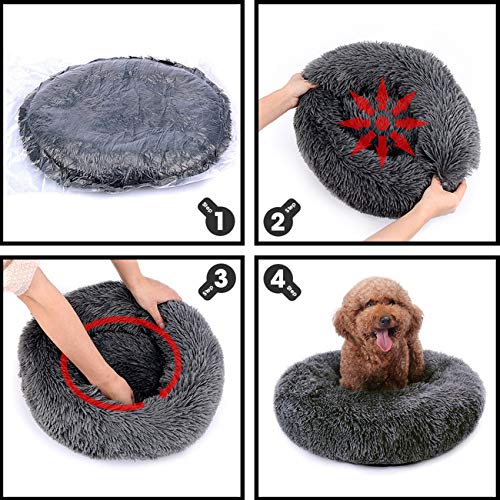 Huret Fluffy Calming Dog Bed Long Plush Donut Pet Beds for Cats M...