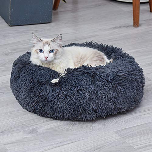 Huret Fluffy Calming Dog Bed Long Plush Donut Pet Beds for Cats M...
