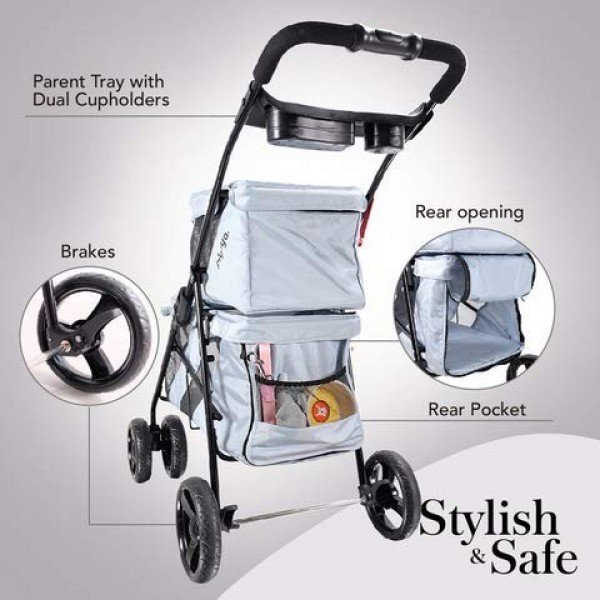 4 Wheel Double Pet Stroller for Dogs and Cats, Great for Twin or ...