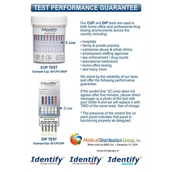 25 Pack Identify Diagnostics 10 Panel Drug Test Cup - Testing Ins...