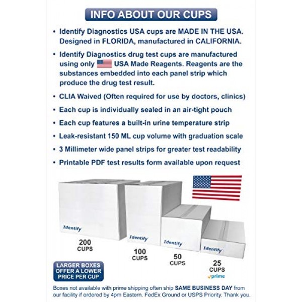 25 Pack Identify Diagnostics USA 6 Panel Drug Test Cup - Made in ...
