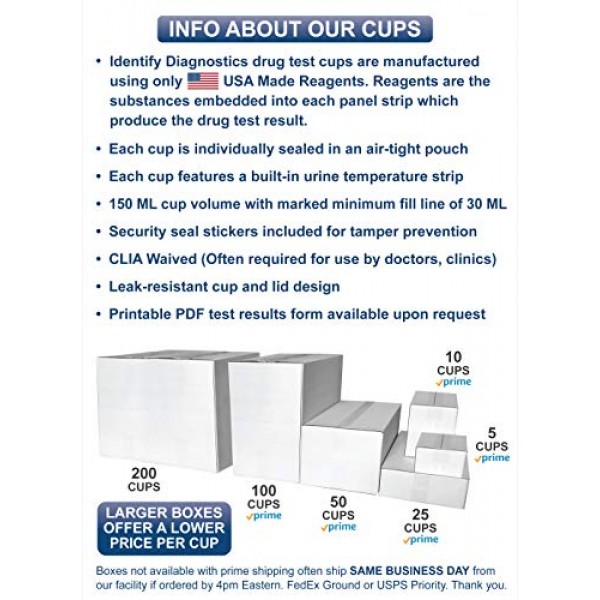 50 Pack Identify Diagnostics 12 Panel Drug Test Cup with BUP - Te...