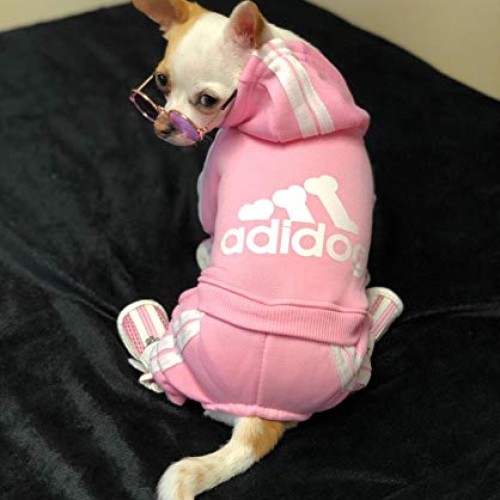 Idepet Cotton Adidog Dog Hoody Clothes, M, Pink