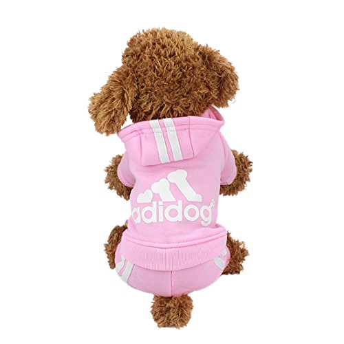 Idepet Cotton Adidog Dog Hoody Clothes, M, Pink