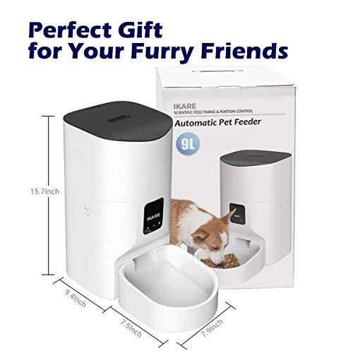 IKARE Automatic Pet Feeder, 9L Auto Dog& Cat Food Dispenser Smart...