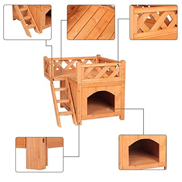2 Layers Pet Wooden Dog House Cat House， Cat Shelter Treehouse w...