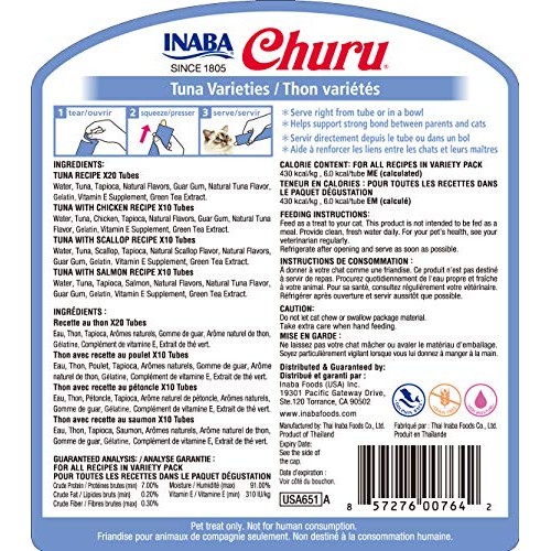 INABA Churu Tuna Lickable Creamy Purée Cat Treats 4 Flavor Variet...
