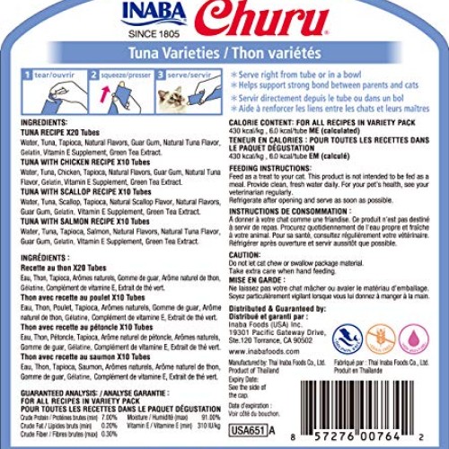 INABA Churu Tuna Lickable Creamy Purée Cat Treats 4 Flavor Variet...