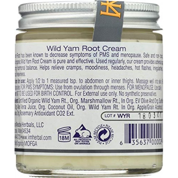Indian Meadow Herbals, Cream Wild Yam Root Organic, 4 Fl Oz