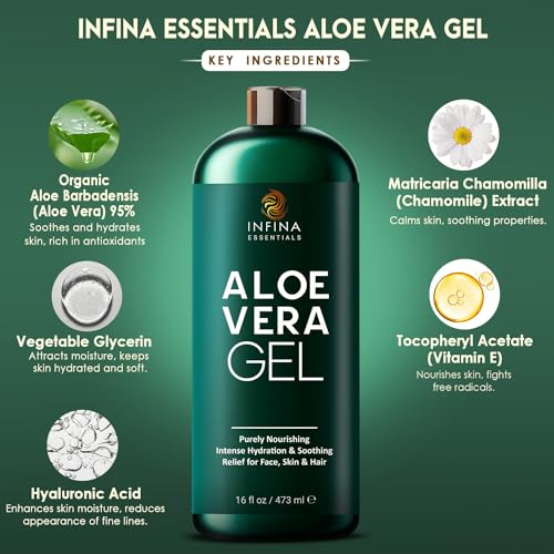INFINA ESSENTIALS Pure Aloe Vera Gel for Face, Hair & Skin - Soot...