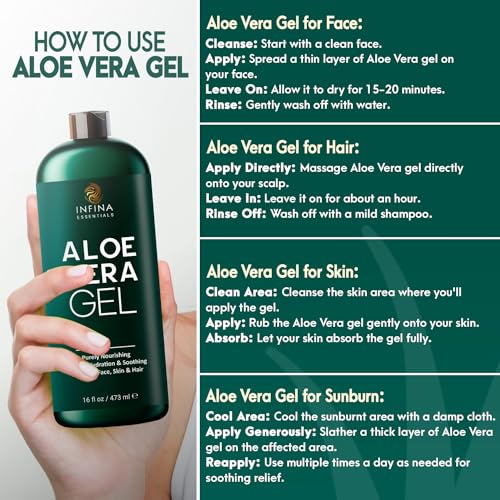 INFINA ESSENTIALS Pure Aloe Vera Gel for Face, Hair & Skin - Soot...