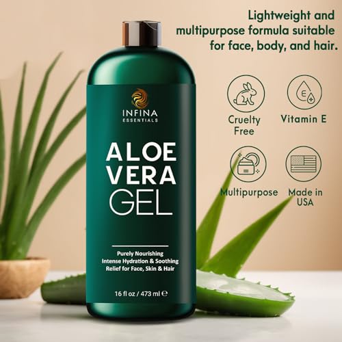 INFINA ESSENTIALS Pure Aloe Vera Gel for Face, Hair & Skin - Soot...