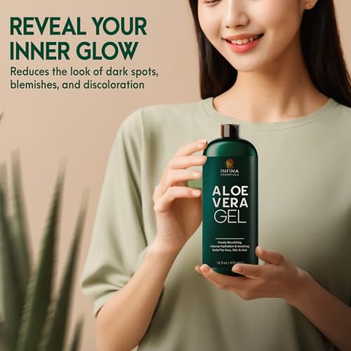 INFINA ESSENTIALS Pure Aloe Vera Gel for Face, Hair & Skin - Soot...