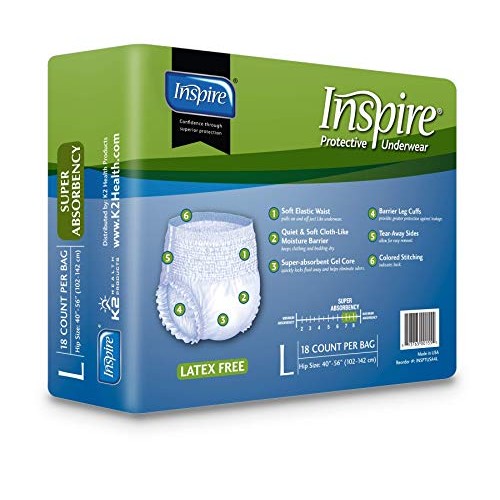 Inspire Adult Diaper Incontinence Underwear, Large, 72 count