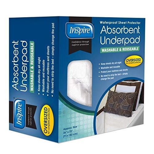 Inspire Washable Reusable Incontinence Underpad, Oversized 36x72 ...