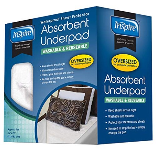 Inspire Washable Reusable Incontinence Underpad, Oversized 36x72 ...