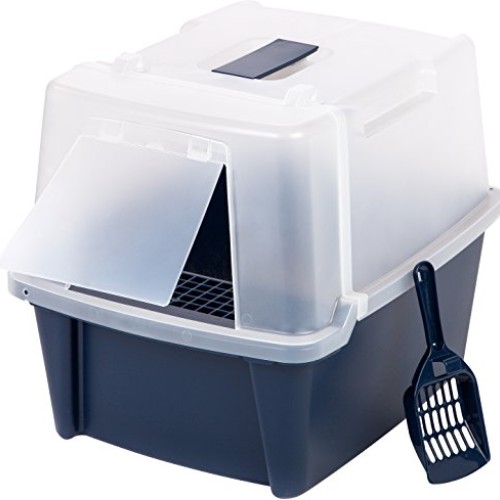 IRIS USA Large Split-Hood Litter Box with Scoop and Grate, Blue C...