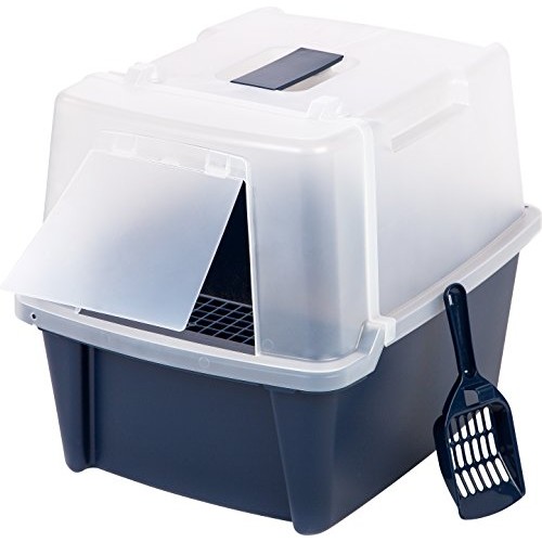 IRIS USA Large Split-Hood Litter Box with Scoop and Grate, Blue C...