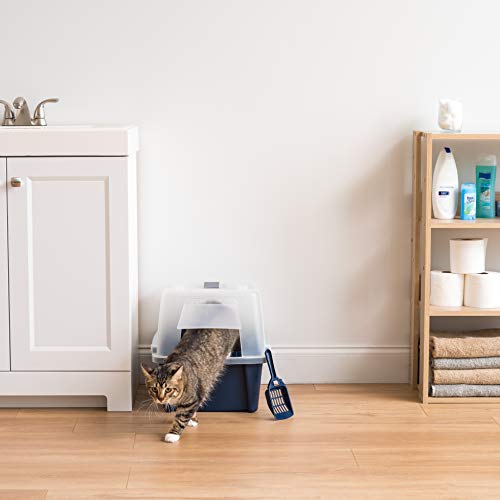 IRIS USA Large Split-Hood Litter Box with Scoop and Grate, Blue C...
