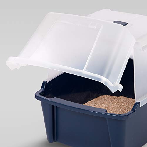 IRIS USA Large Split-Hood Litter Box with Scoop and Grate, Blue C...